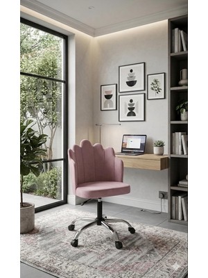 Sahmatra Butterfly Ev ve Ofis Çalışma Sandalyesi | Bilgisayar Koltuğu | Berjer | Krom Ayak | Babyface Kumaş - Pembe