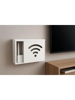 Esranın Dünyası Sürgülü Kapaklı 35 x 40 cm Ahşap Dekoratif Wifi Saklama Kutusu