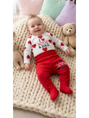 Aki Moda Kids Aki Moda Kıds • I Love Mum & Dad Baskılı Bebek Takım Çıt Çıtlı Body Patikli Pantolon