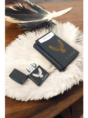 SürLaz Isme Özel Kartal Baskılı Mekanizmalı Kartlık Isme Özel Benzinli Çakmak