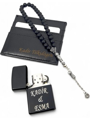 SürLaz Kişiye Özel Kartlık Isme Özel Metal Benzinli Çakmak Tesbih 3 Lü Set