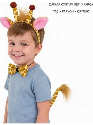 İlkyaz Fashion Ieg™ Zürafa Kosümü Aksesuar Seti 3 Lü - Taç Papyon Kuyruk