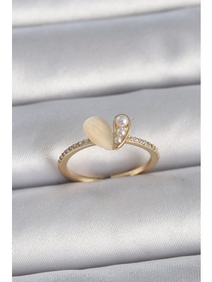 İlkyaz Fashion Ietaks™ Pirinç Gümüş Renk Ayarlanabilir Zirkon Taşlı Beyaz Mineli Kalp Model Kadın Y�