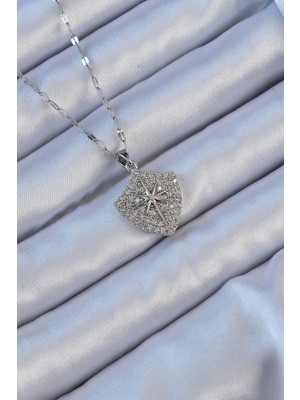 İlkyaz Fashion 316L Çelik Zincir Gümüş Renk Zirkon Taşlı Kutup Yıldızı Kolye