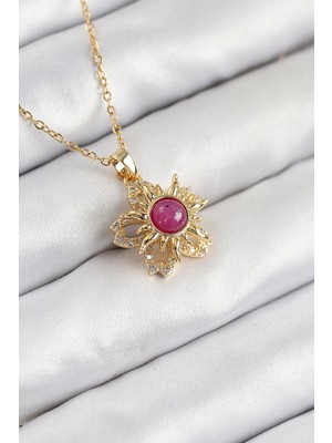 İlkyaz Fashion 316L Çelik Zirkon Taşlı Döner Güneş Model Gold Renk Kadın Kolye