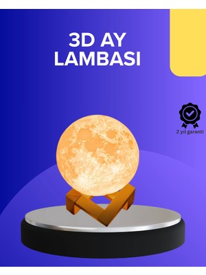 İlkyaz Fashion 16 Renkli 3D Baskılı Ay Lambası Ahşap Standlı