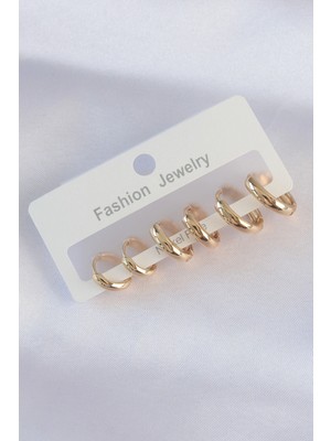 İlkyaz Fashion Pirinç Gold Renk Oval Bombeli Küpe Seti