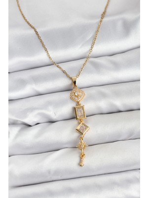 İlkyaz Fashion 316L Çelik Zincir Gold Renk Kutup Yıldızı Enerji Model Kadın Y Kolye