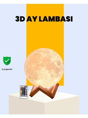 İlkyaz Fashion Şarjlı 3D Baskılı 16 Renk Ay Lambası  Stand