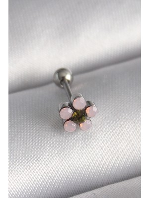 İlkyaz Fashion 316L Çelik Gümüş Renk Zirkon Taşlı Çiçek Tragus Piercing
