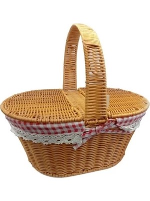 İlkyaz Fashion Yuvarlak Kapaklı Hasır Piknik Sepeti