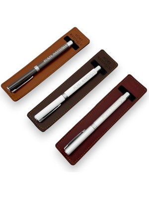 SürLaz Kişiye Özel Öğretmenler Günü Hediyesi Set 3'lü El Yapımı Deri Kılıflı Touch Pen Kalem Seti