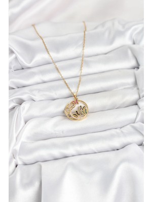 İlkyaz Fashion 316L Çelik Zincir Gold Renk Zirkon Taşlı Kelebekli Kadın Kolye