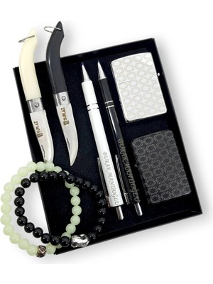 SürLaz 8 Parça Arkadaş Sevgili Seti 2 Mini Çakı 2 Isme Özel Çakmak 2 Isme Özel Tükenmez Kalem ve 2 Bileklik