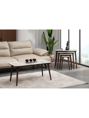 Vivense Luci Dörtlü Zigon Sehpa Orta Sehpa Seti, Beyaz