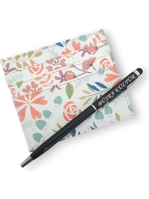 SürLaz Yılbaşı Hediyesi Desenli Suni Deri Kartlık ve Isme Özel Tükenmez Kalem