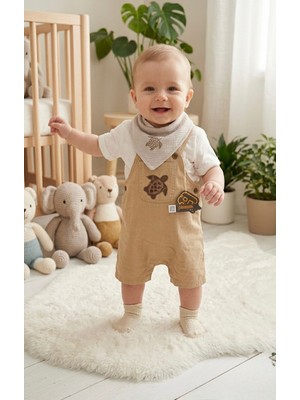 Butik Erkek Bebek Fular Aksesuarlı Pamuklu Salopet Tulum 2 Parça