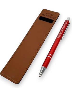 SürLaz Öğretmenler Günü Hediyesi Isme Özel El Yapımı Deri Kalem Kılıfı ve Isme Özel Tükenmez Kalem