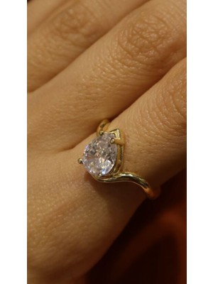 Wind Silver 14 Şubat Hediyesi Kavisli Damla Ayarlı 925 Ayar Tek Taş Yüzük