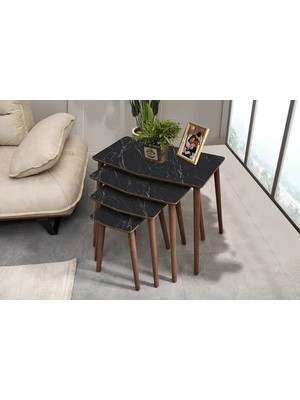 Vivense Vega Zigon Sehpa, Dörtlü, Siyah Mermer Desenli