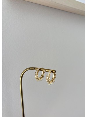 Marsel Özel Tasarım Zincir Detay Zirkon Taş 14K Halka Xp Gold Küpe