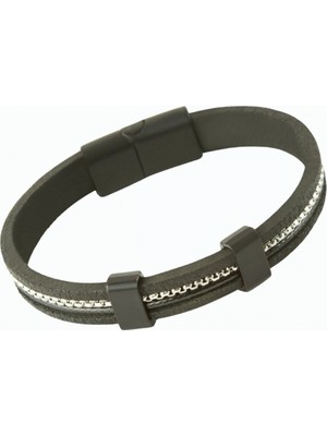 Pileli Store Zincir Şekilli Mıknatıslı Deri Bileklik