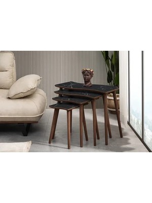 Vivense Salsa Zigon Sehpa, Dörtlü, Siyah Mermer Desenli