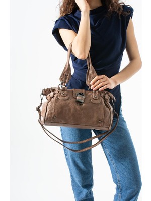 Baginn Y.s.deri Kadın Omuz Çantası Vegan-Suni Deri Çapraz Askılı Postacı Kol Çantası 35*20 cm Kilit Detay