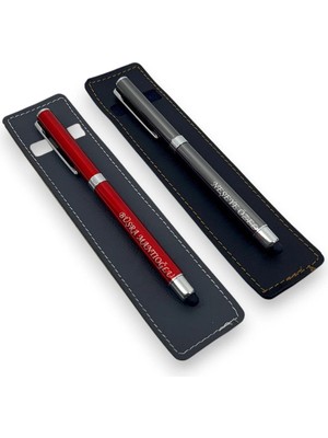 SürLaz Öğretmenler Günü Hediyesi 2'li Isme Özel El Yapımı Deri Kılıflı Touch Pen Kalem Seti
