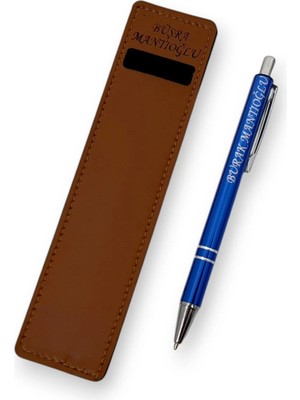 SürLaz Öğretmenler Günü Hediyesi Isme Özel El Yapımı Deri Kalem Kılıfı ve Isme Özel Tükenmez Kalem