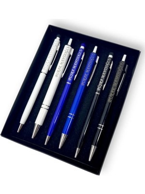 SürLaz Öğretmenler Günü Hediyesi 6 Parça Hediyelik Kalem Seti Isme Özel 3 Slim Touch Pen 3 Tükenmez Kalem