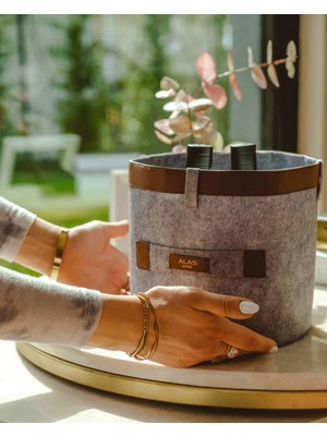 Akinco Deri Şeritli Yuvarlak Çok Amaçlı Düzenleyici Organizer Kutu Keçe Sepet (Mini) 03822