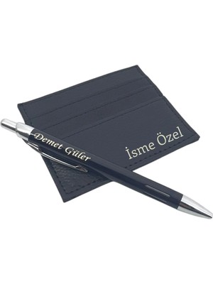 SürLaz Öğretmenler Günü Hediyesi Kişiye Özel Kartlık Kişiye Özel Siyah Metal Tükenmez Kalem 2'li Set