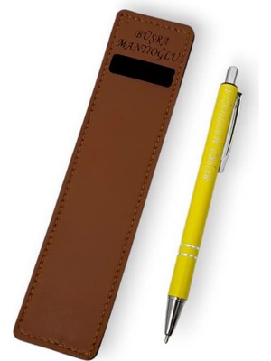 SürLaz Öğretmenler Günü Hediyesi Isme Özel El Yapımı Deri Kalem Kılıfı ve Isme Özel Tükenmez Kalem