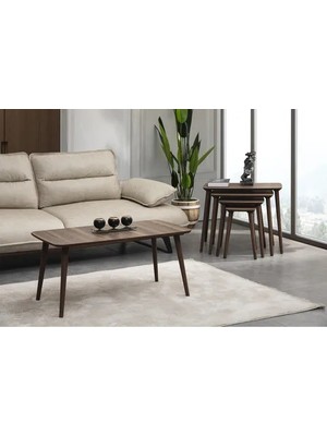 Vivense Luci Dörtlü Zigon Sehpa Orta Sehpa Seti, Ceviz