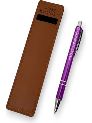 SürLaz Öğretmenler Günü Hediyesi Isme Özel El Yapımı Deri Kalem Kılıfı ve Isme Özel Tükenmez Kalem