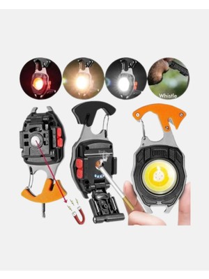 Mini LED Anahtarlık Fener – Şişe Açacağı, Tornavida, Düdük ve USB Şarj Özellikli