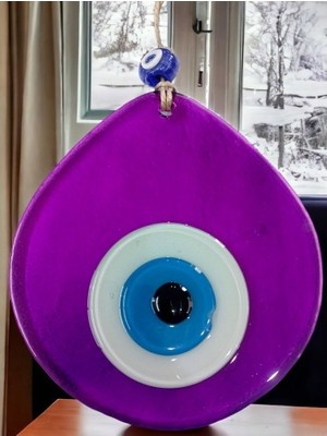 İsingir Shopping Orta Boy Şeffaf Mor Damla Desen Nazar Boncuklu Duvar Dekoru Cam Duvar Süsü