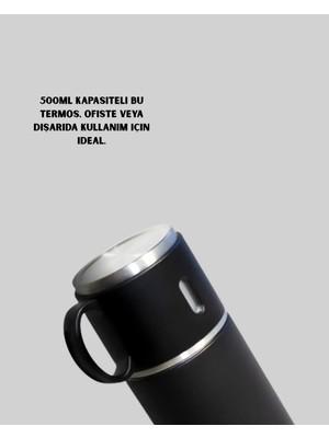 Isıyı Uzun Süre Koruyan 500 ml Termos Seti | Çelik Gövde, 2 Bardaklı, Hediye Kutulu