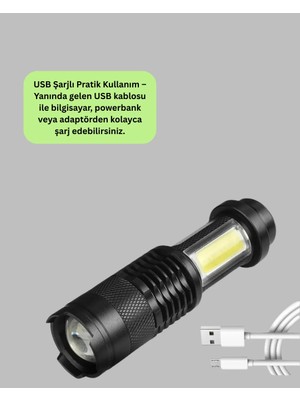 Şarjlı Mini LED El Feneri 2000 Lümen Su Geçirmez