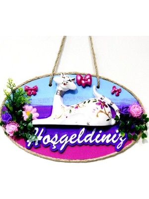 İsingir Shopping Figürlü Hoşgeldiniz Yazılı El Boyaması Renkli Kapı Süsü