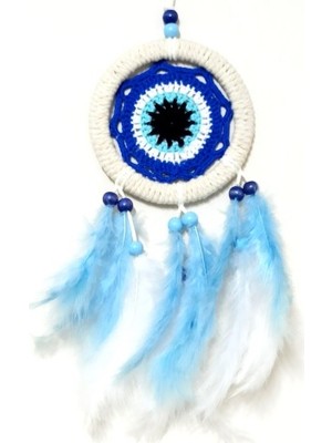 İsingir Shopping Nazar Boncuğu Motifli Bebe Mavisi Beyaz Kuş Tüylü Düş Kapanı Duvar Süsü