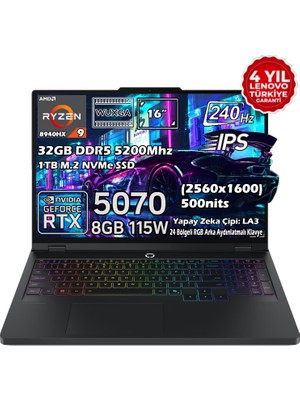 Lenovo Legion Pro 5 16ADR10 AMD Ryzen 9 8940HX 32GB 1TB SSD RTX 5070 8GB 16" WQXGA (2560X1600) IPS Panel 240Hz 115W Freedos Taşınabilir Dizüstü Bilgisayar 83LT0046TR