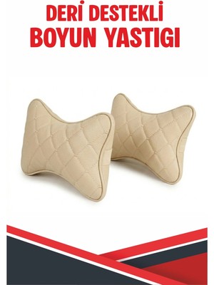 Peugeout E-2008 Uyumlu Araç-Oto Krem Deri Krem Dikişli Boyun Destek Yastığı