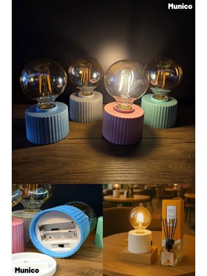 Munico Retro Ampül Masa Lambası LED Işıklı Şık Tasarım Ev ve Ofis Dekoratif Aksesuarı Ampül Tasarımlı