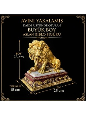 Avını Yakalamış Kaide Üstünde Oturan Büyük Boy Aslan Biblo Figürü