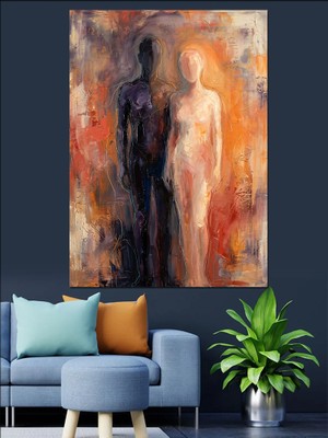 Karizma Tablo Işık ve Gölgeden Oluşan Aşıklar Dekoratif Kanvas - Mdf Ahşap Tablo