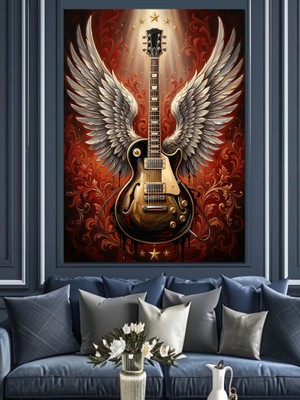 Karizma Tablo Kanatlı Gitar Rock N Roll Dekoratif Kanvas - Mdf Ahşap Tablo