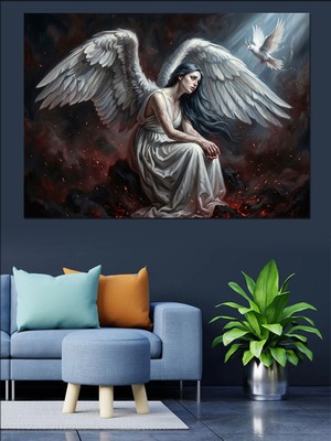Karizma Tablo Dua Eden Kanatlı Melek Figürü Dekoratif Kanvas - Mdf Ahşap Tablo