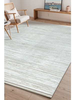 Saraz Halı Bambum Soft 1002 Bej Düz Desen Modern Bambu Saten Kaymaz Taban Yıkanabilir Salon Mutfak Halısı